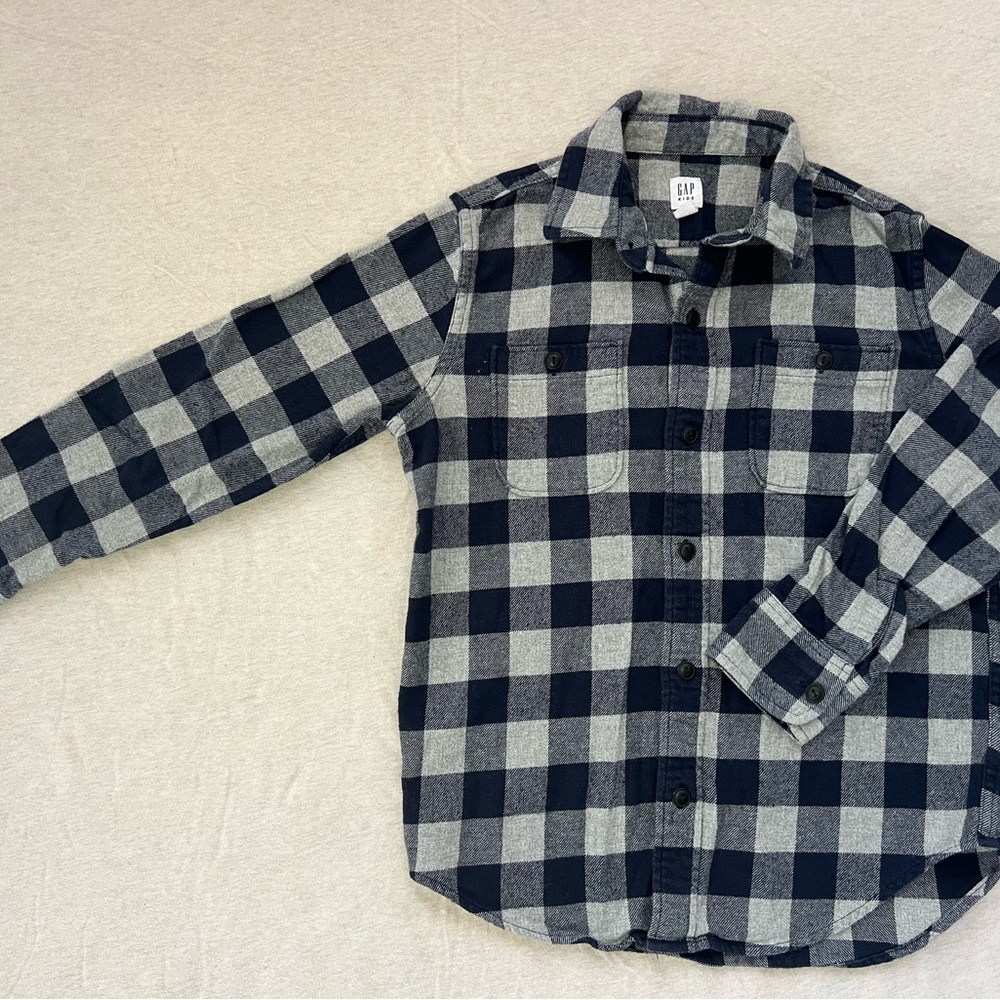 GAP Boys Navy and Light Gray Checkered Shirt